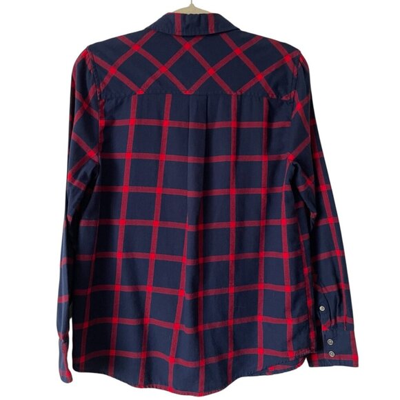 J. Crew Checkered in Dark Blue and Crimson Long Sleeve Button Up Plaid Shirt S - Picture 2 of 9